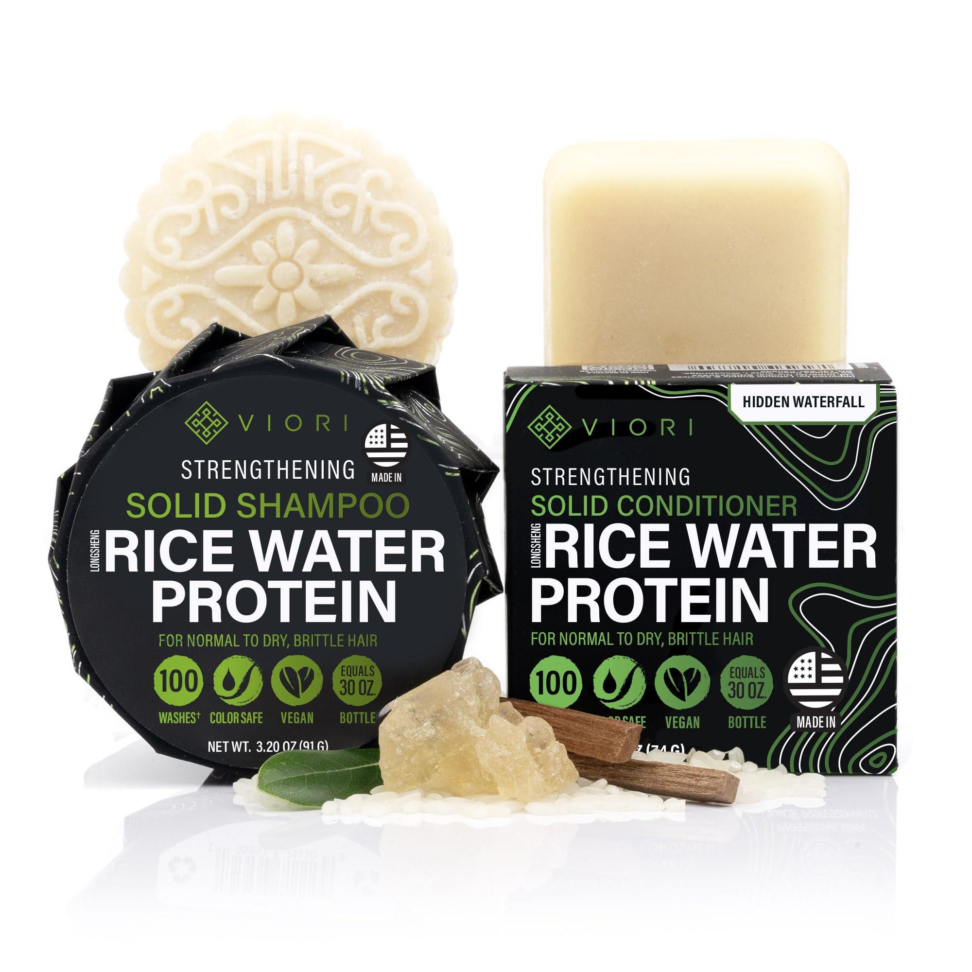 Viori Viori Hidden Waterfall Shampoo and Conditioner Bar Set Made with Rice Water - Handcrafted Sulfate Free Shampoo and Conditioner
