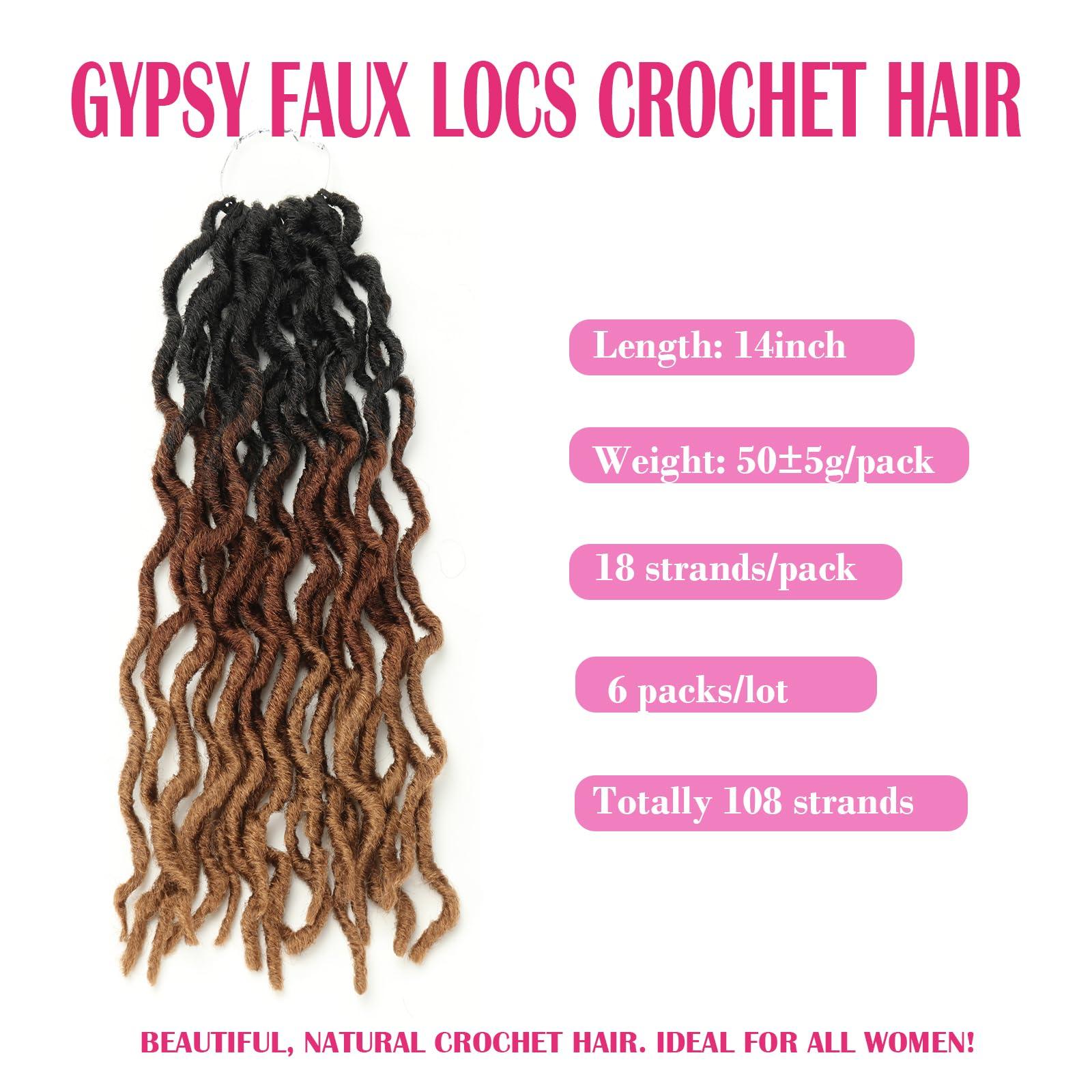 THEMIS HAIR Gypsy Faux Locs Crochet Hair 14inch 6Packs Soft Goddess Locs Pre Looped Crochet Braids Beach Curl Bohemian Dreadlock Hair Extensions14inch,OT1B/30/27