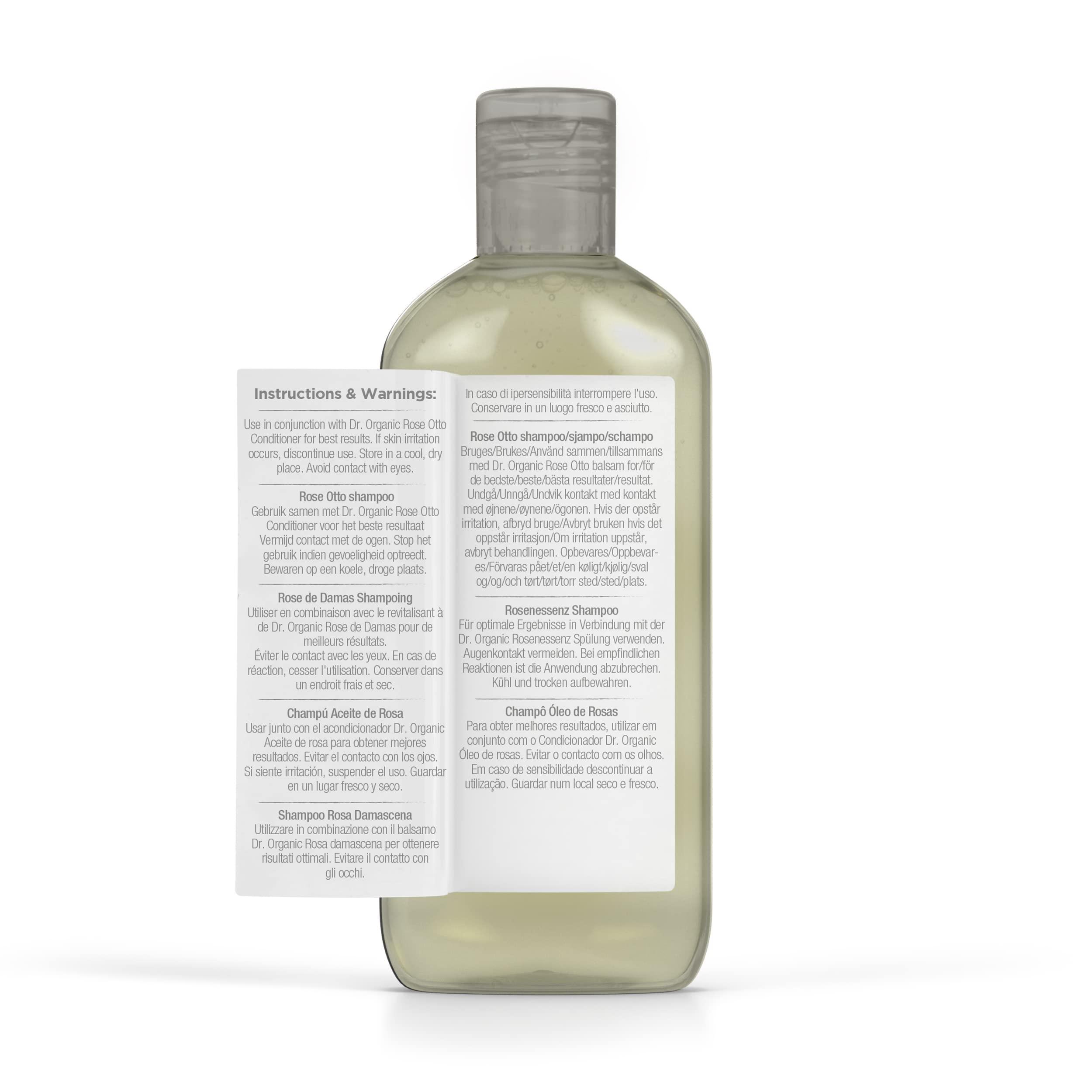dr.organic Dr. Organic Rose Otto Shampoo, Restoring, Mens, Womens, Natural, Vegan, Cruelty-Free, Paraben & SLS-Free, Recyclable & Recycled Ocean Bound Plastic, Certified Organic, 265ml, Packaging may vary