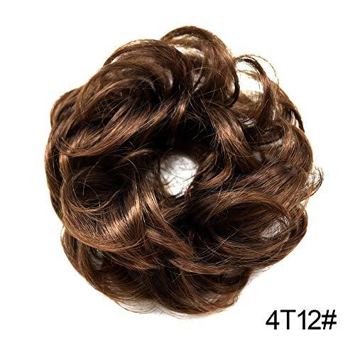 F M FACE MIRACLE NEW YORK FACE MIRACLE Curly Messy Rose Bun Hair Piece Updo Scrunchie Ponytail Natural As Human Hair (#4T12 Darkest Brown To Brown Auburn)