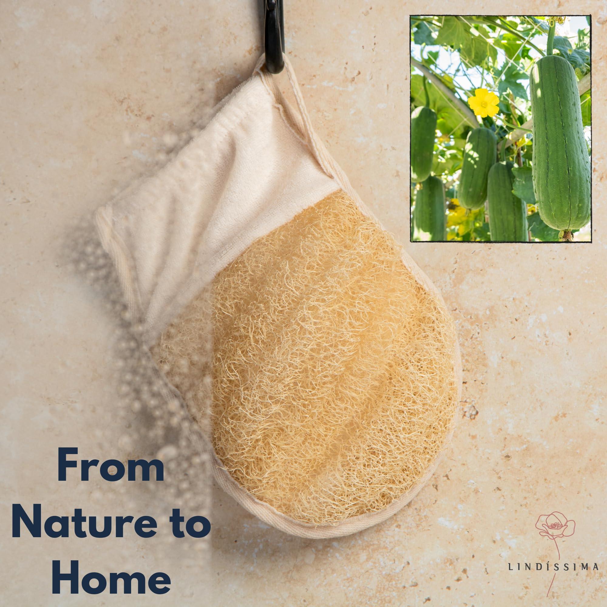LINDISSIMA 100% Natural Exfoliating Loofah Mitt, A Shower Loofah Glove Crafted with Eco-Friendly Egyptian Loofa, Lufas for Women and Men, Luffa Bath Sponge Exfoliator Skin Wash