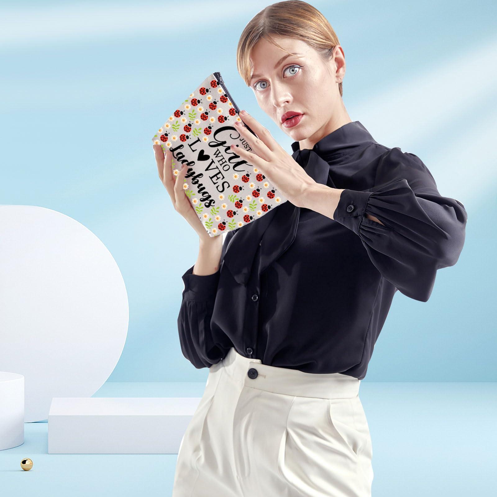 XYANFA XYANFA Ladybugs Canvas Makeup Bag Good Luck Ladybug Gifts Bug Gifts For Women Ladybug Party Gifts Red Ladybug Zipper Pouch (WHO LOVES LADYBUGS)