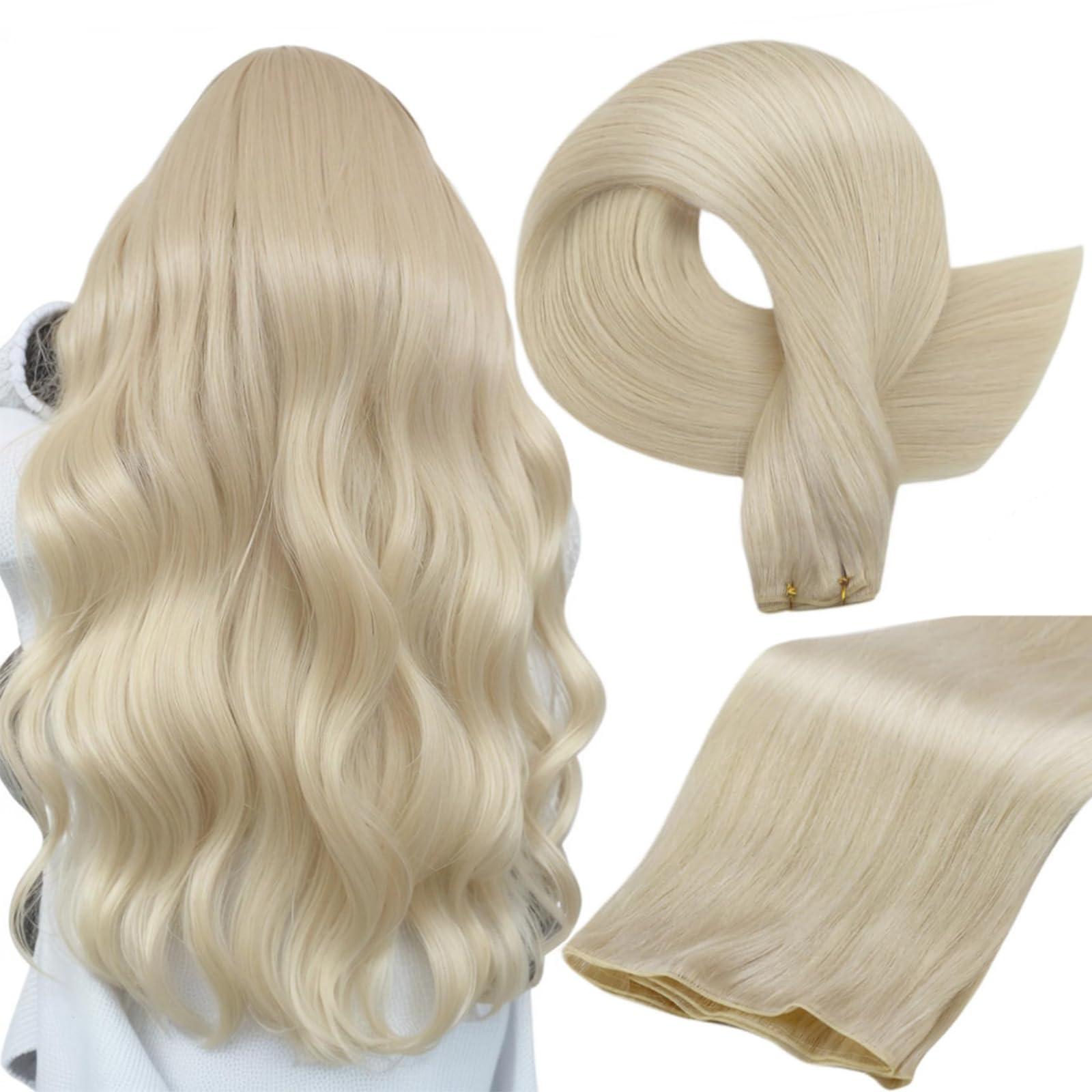 Full Shine Full Shine 24 Inch Hair Extensions Real Human Hair Sew In Hand Tied Weft Hair Extensions Human Hair Sew In Weft Extensions Remy Hair Genius Weft Human Hair Extension Straight Hair 60G 24 Inch