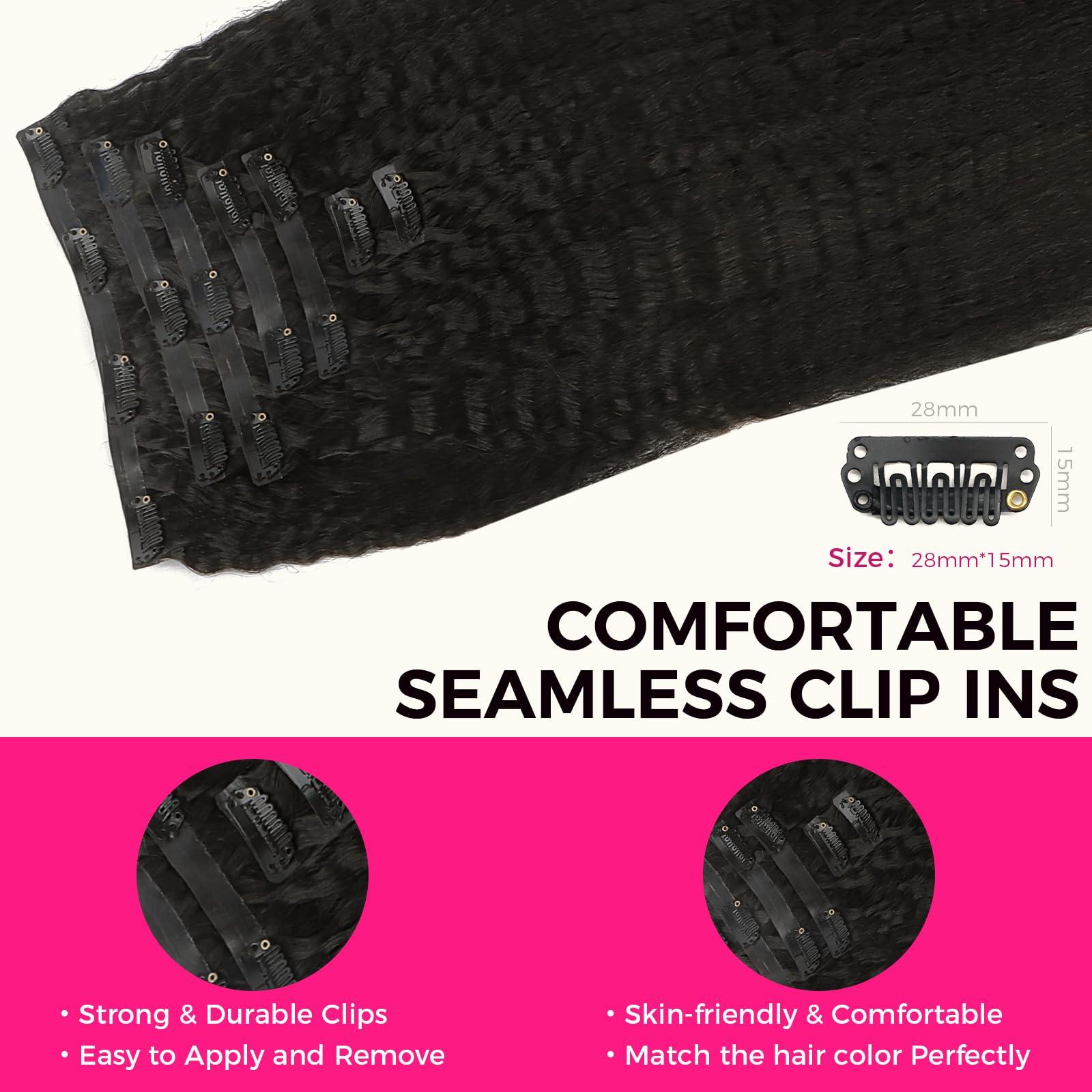 Lashey Lashey Hair Extensions Real Human Hair Kinky Straight 110g Natural Black Hair Extensions Seamless Clip in Human Hair Extensions 20 Inch Natural and Soft Invisi Edge Hair for Women