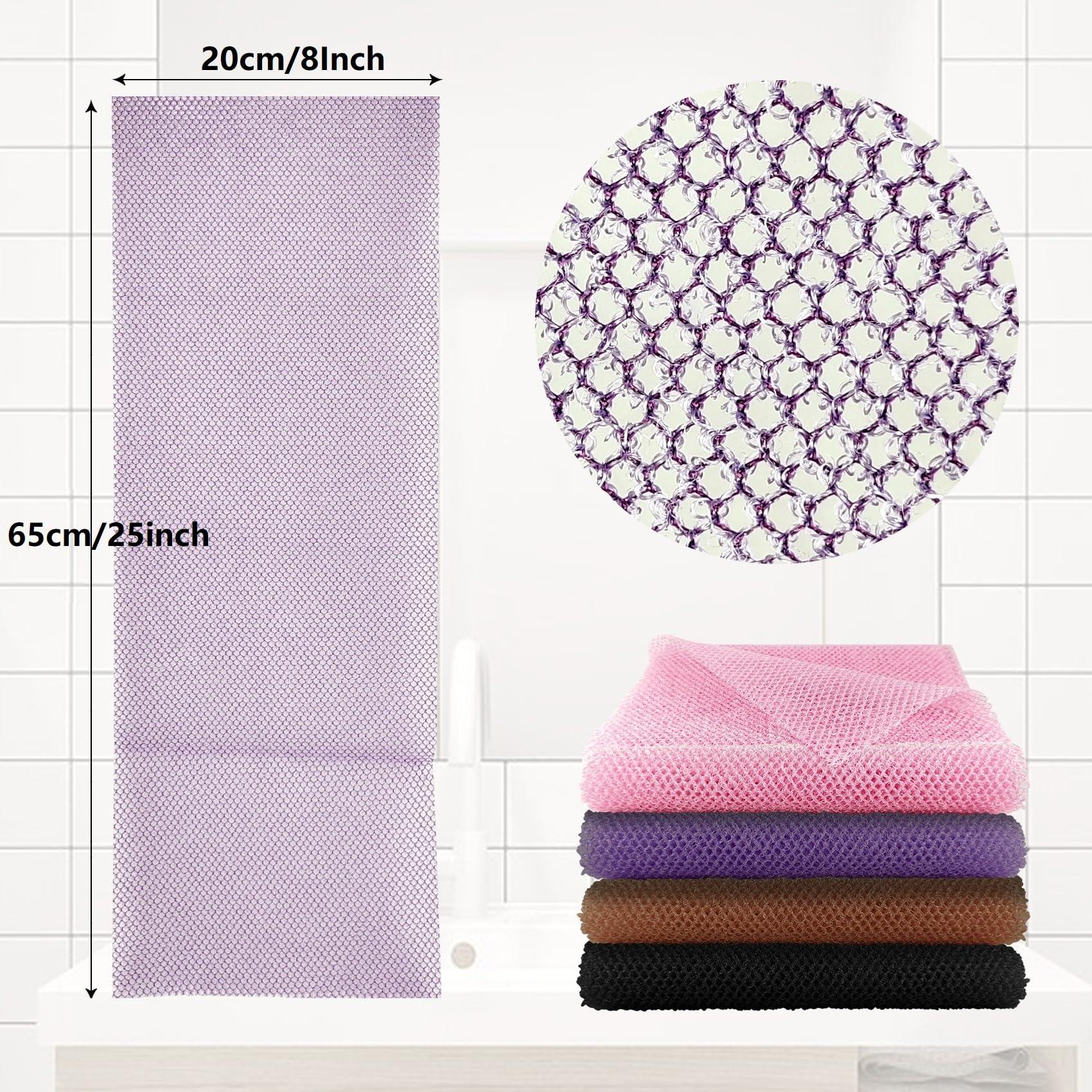 QIANCAIWANG 2 Pack African Net Sponge, 8 * 25 Inches Bath Sponge, African Exfoliating Net Long, Wash Cloths, Body Scrubber Net for Skin Smoother (Purple)