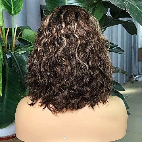 HAOKE Short 1bT4/27 Water Wave Wigs Human Hair 2x4 U Shape Middle Part Human Hair for Black Women 150% Density Beginner Friendly No Sew in NO Glue(10 inch,1BT4/27)