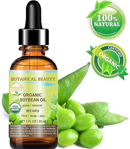 Botanical Beauty Organic SOYBEAN OIL 100% PURE Natural Refined Cold Pressed Carrier Oil for FACE, SKIN, BODY, HAIR, NAILS 1 Fl.oz.- 30 ml Skin Moisturize, Skin Nourishing by Botanical Beauty