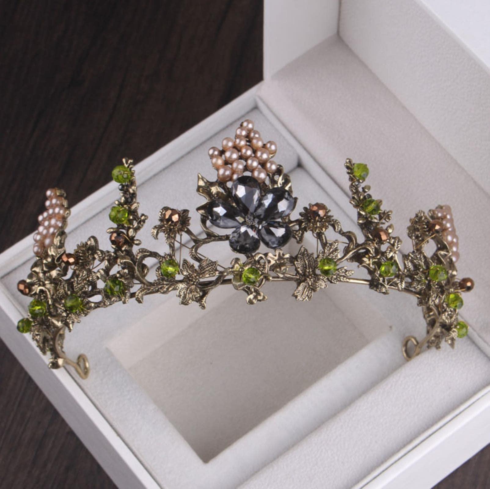 LUbrel LUbrel Hair Accessories,Tiara Wedding Crown, Baroque Black Crystal Pearl Bridal Tiaras Crown Rhinestone Pageant Diadem Bride Headband Wedding Hair Accessories-Style F