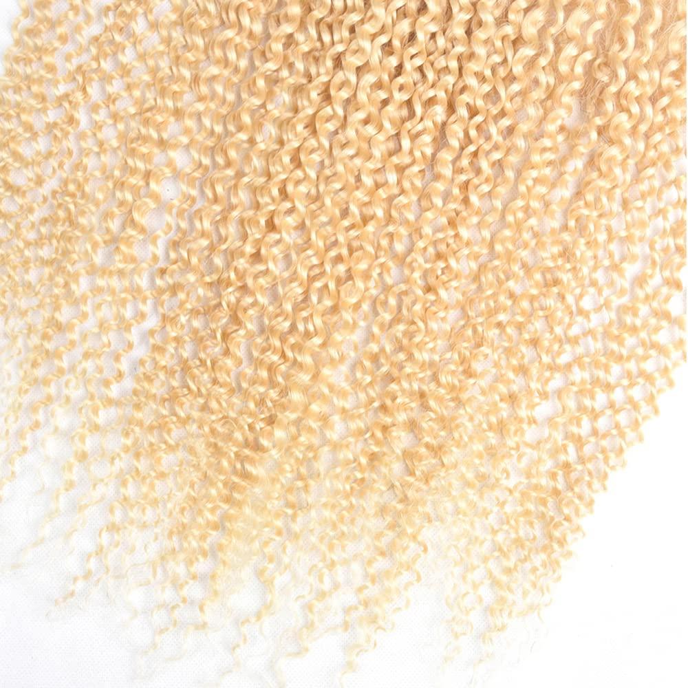 AuokMar 613 Bundles Human Hair Blonde Kinky Curly Human Hair Bundles Brazilian Virgin Human Hair 3 Bundles 14 14 14 Inch 613 Curly Bundles Double Weft Hair Extensions for Women No Tangle