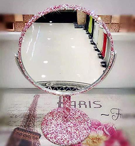 Bestbling Bestbling Bling Rhinestone Portable Magnified Double Sided Swivel Makeup Vanity Mirror, 360°Rotate Makeup Mirror Round Shaped Two-Sided Makeup Mirror (Pink)
