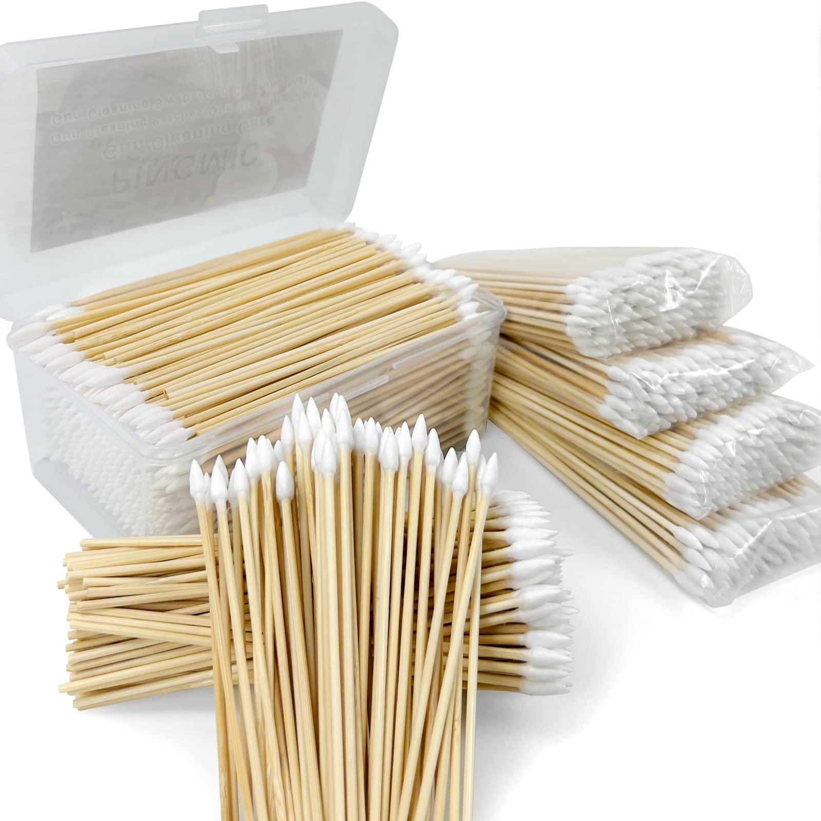 PINGMIC 500PCS Precision Gun Cleaning Swabs, 6 Inch Pointed Cotton Swabs with Storage Case - Lint Free Sturdy Cotton Swabs with Bamboo Handle - Long Cotton Swab for Gun Cleaning, Makeup, Electronic