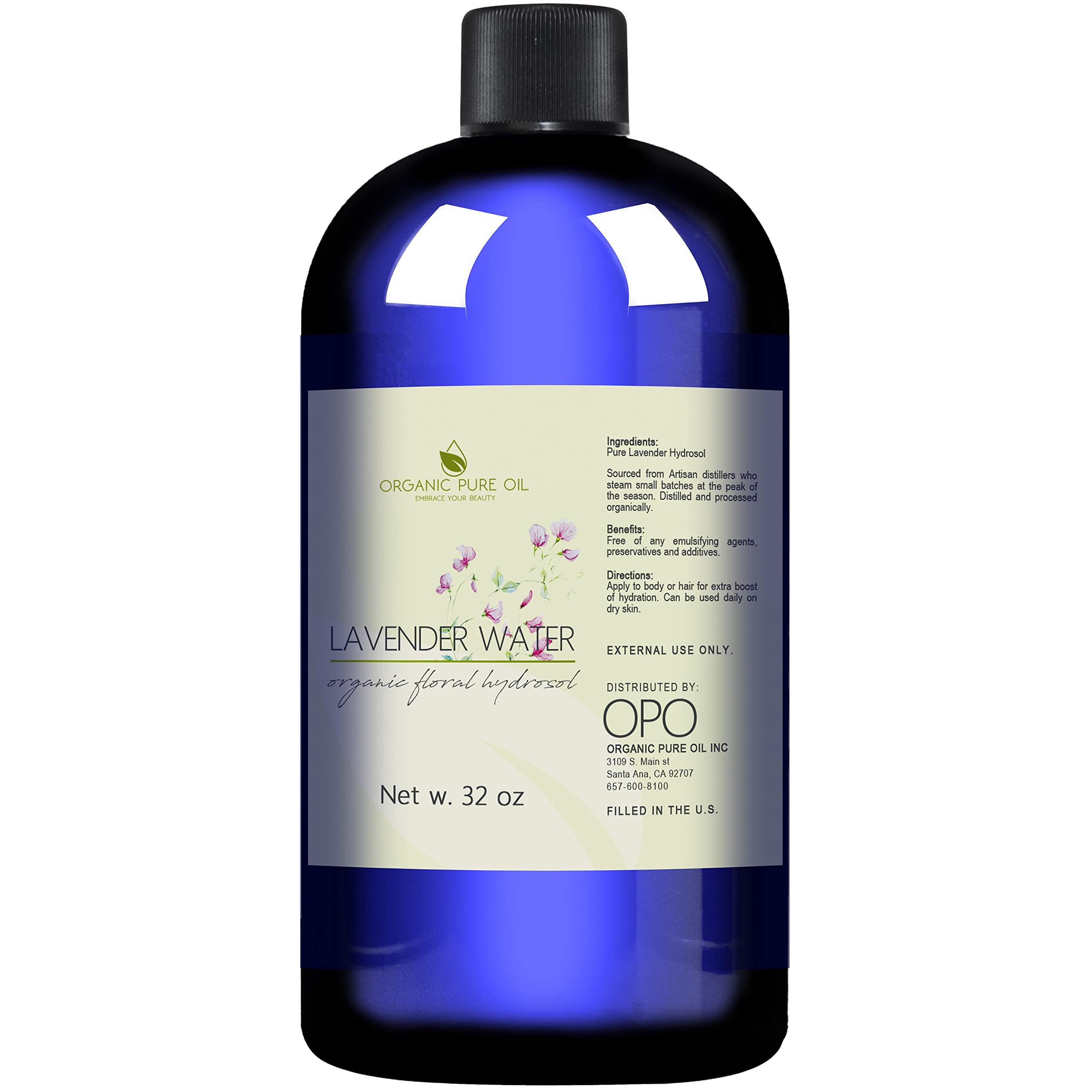 OPO Lavender Water Hydrosol - Pure Steam Distilled Natural Non GMO Calming Bulk Body, Face, Facial Toner, Aromatherapy, Set Makeup, Cleanser Mist Spritz - 32oz - OPO