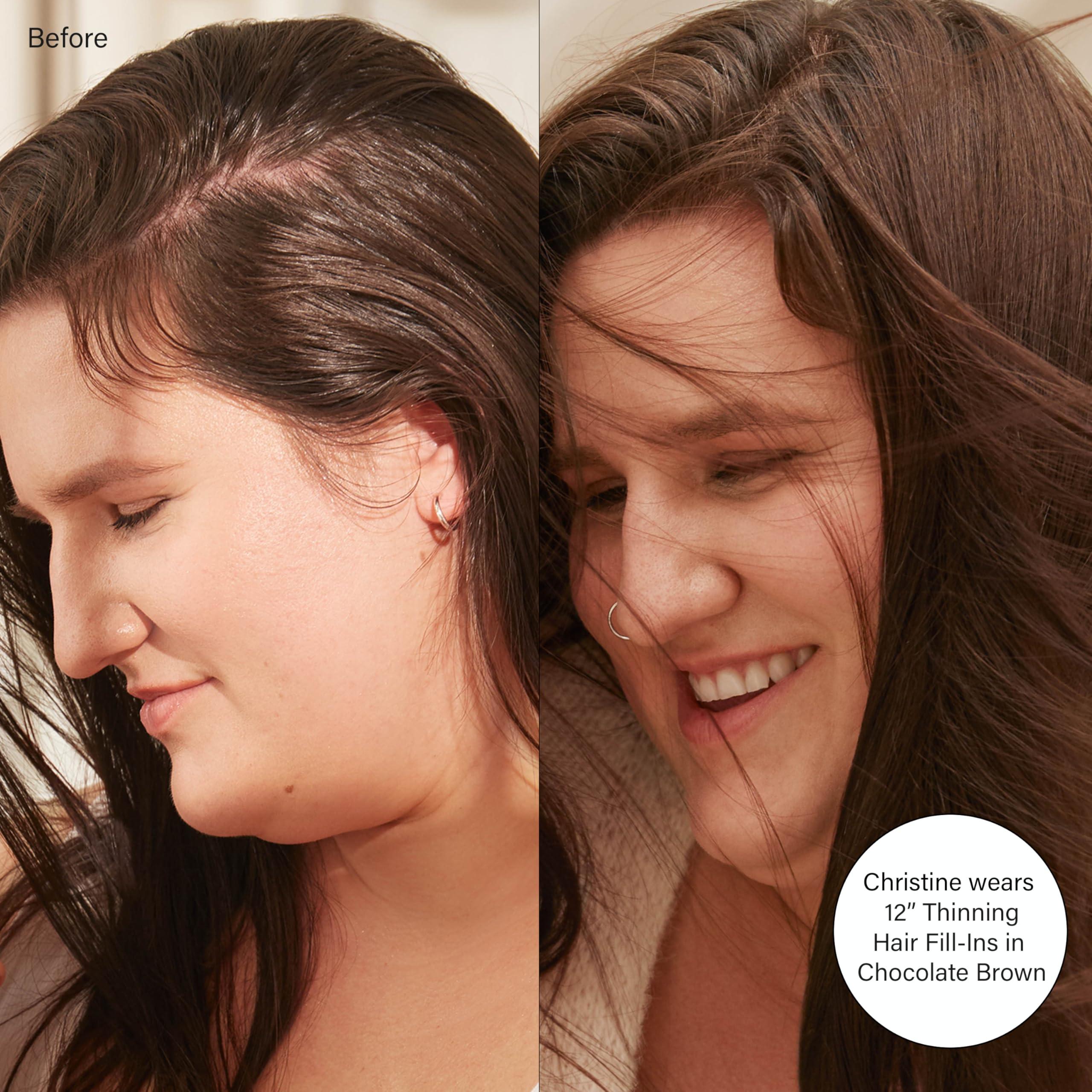 Luxy Luxy Hair 16\" Dark Brown Thinning Hair Fill-Ins Clip-In Hair Extensions (80 grams) 100% Remy Human Hair, Coverage for Thinning Hair, 6-Piece Set, Blends Easily