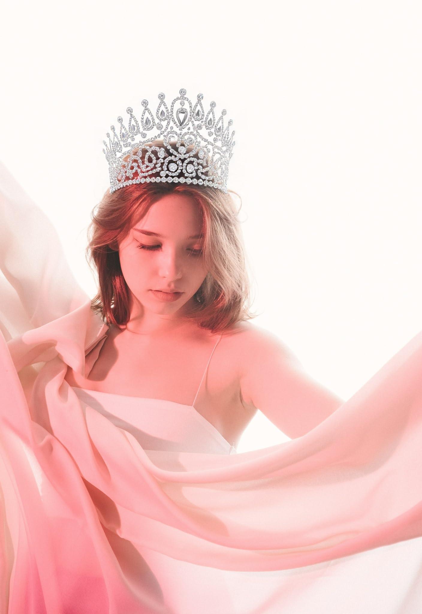 QXMYOO Extra Large Tiaras 5\" Tall Pageant Crowns Oversized for Women Clear Austrian Crystal Tiara Silver Homecoming Queen Crown Big Rhinestone Headpiece for Birthday Prom Quinceanera Wedding (B-Silver)