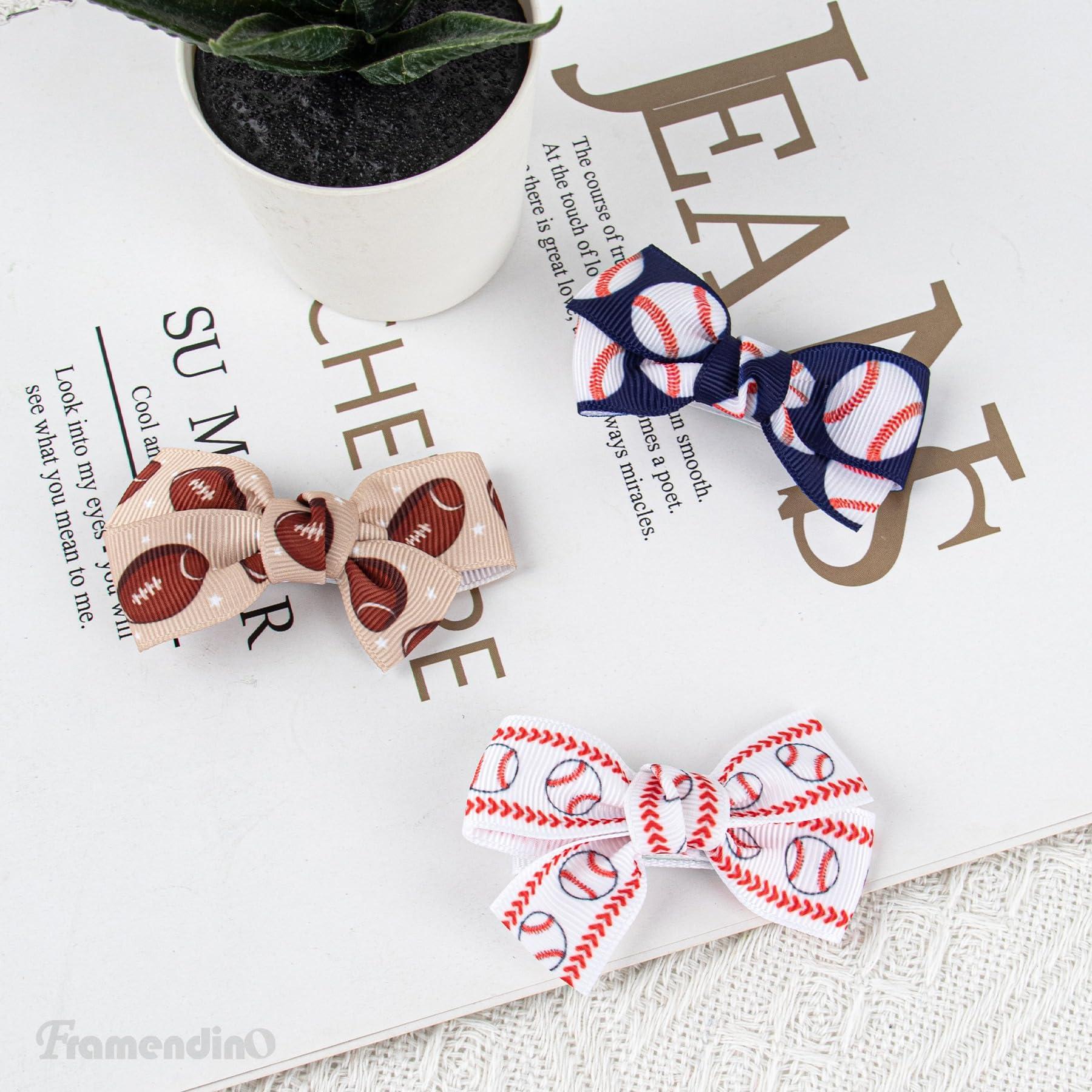 Framendino Framendino, 6 Pack Softball Baseball Hair Bow Clip Ribbon for Women Teens