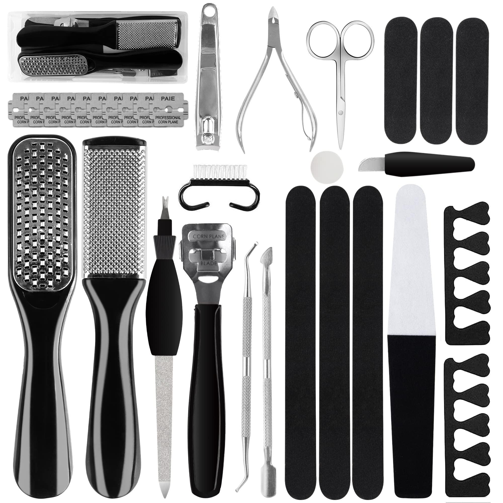 Happy Will Professional Manicure and Pedicure Tool Kit Professional Exfoliation Foot File Set for Women and Men at Home Or Travel Or Salon to Foot Care (BlackB-30PCS)