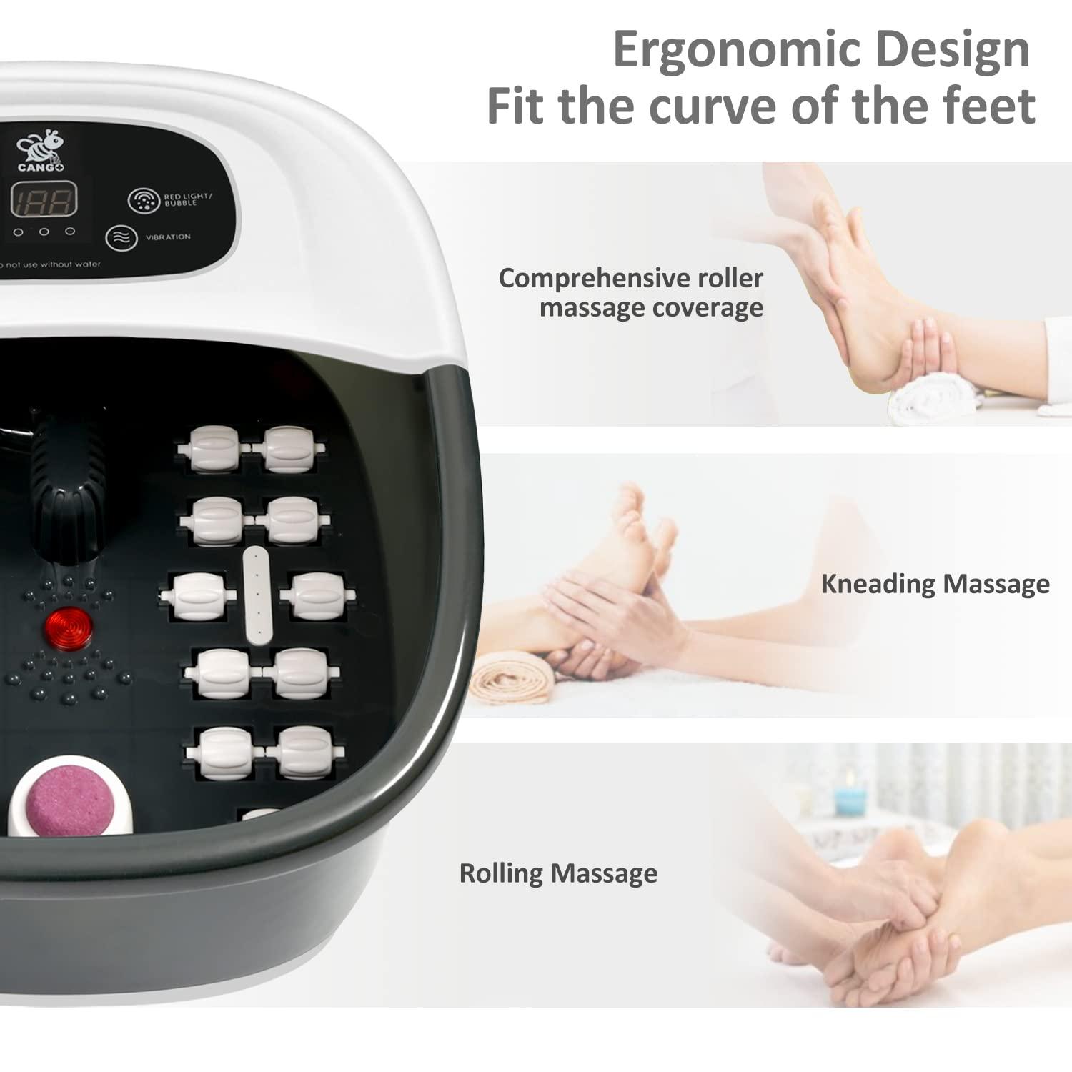 CANGO Foot Spa Bath Massager with Heat Bubbles and Vibration Massage and Jets, 16 OZ Calming Lavender Foot Soak Epsom Salt, CANGO Foot Soaker With Infrared Light, 22 Massage Rollers, Adjustable Temp - Black