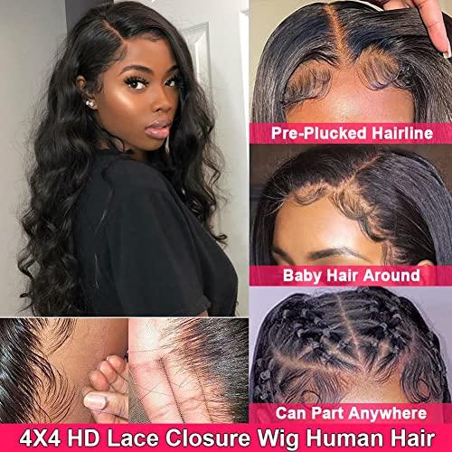 Queen Story Queen Story 30 Inch HD Lace Front Wig Human Hair 4x4 Body Wave Lace Front Wigs Human Hair Pre Plucked with Baby Hair 150% Density Brazilian Virgin Human Hair Wigs for Black Women (30inch)