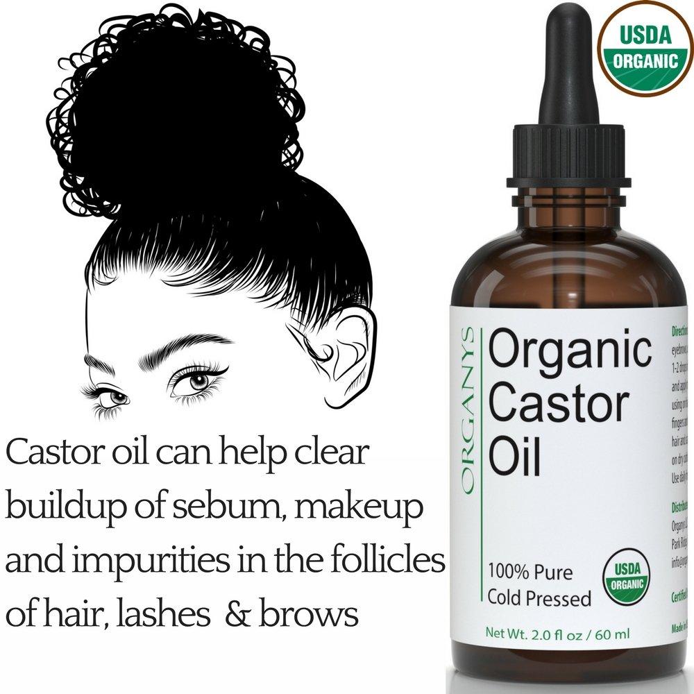 Organys Organys Organic Castor Oil 2oz, For Longer Fuller Thicker Looking Hair Eyelashes & Eyebrows Enhances The Appearance Of Natural Lash & Brow Growth. Serum Comes With Eyeliner & Mascara Brushes