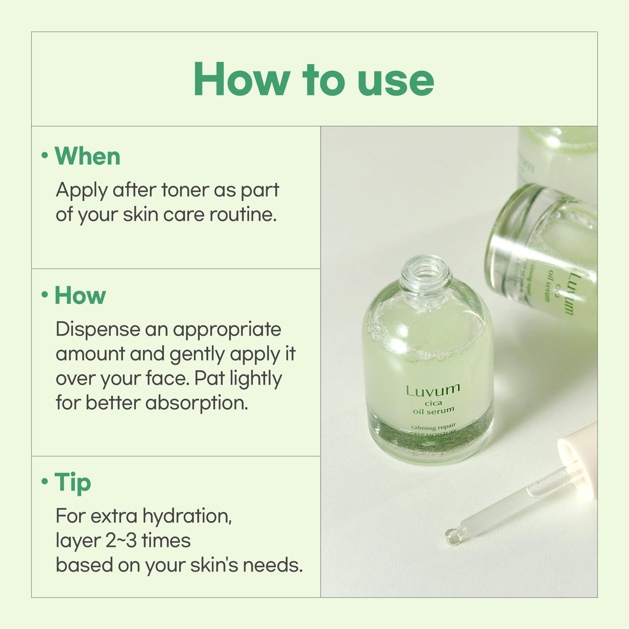 LUVUM Luvum Calming Repair Cica Oil Serum, Centella Essence, 40% Moisture Oil, 1.01 fl. oz