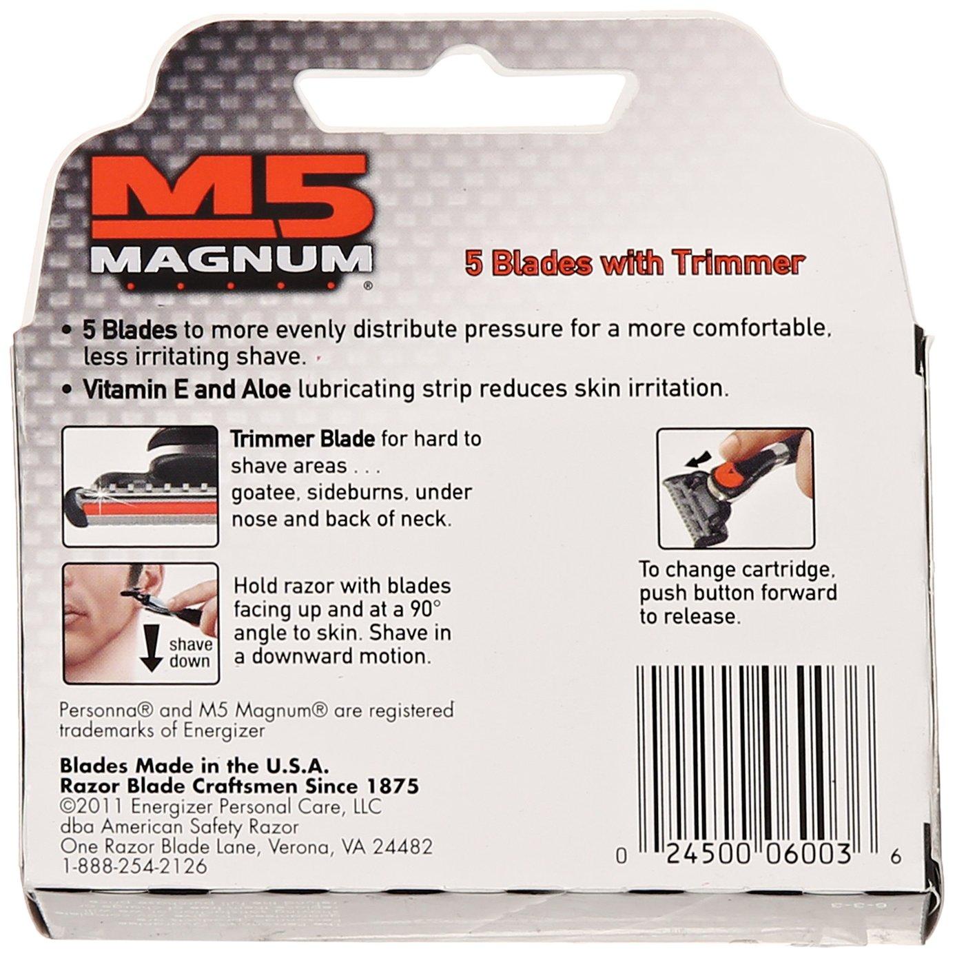 Magnum M5 M5 Magnum Razor Cartridge Blades with Trimmer, 4 Count Refill Blades (2 Pack)
