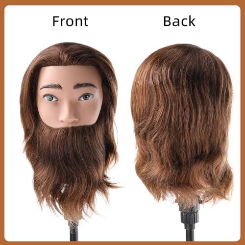 Anstar Male Mannequin Head with 100% Human Hair Barber Mannequin Head Hairdresser Training Doll Manikin Head for Men Hair Styling and Practice