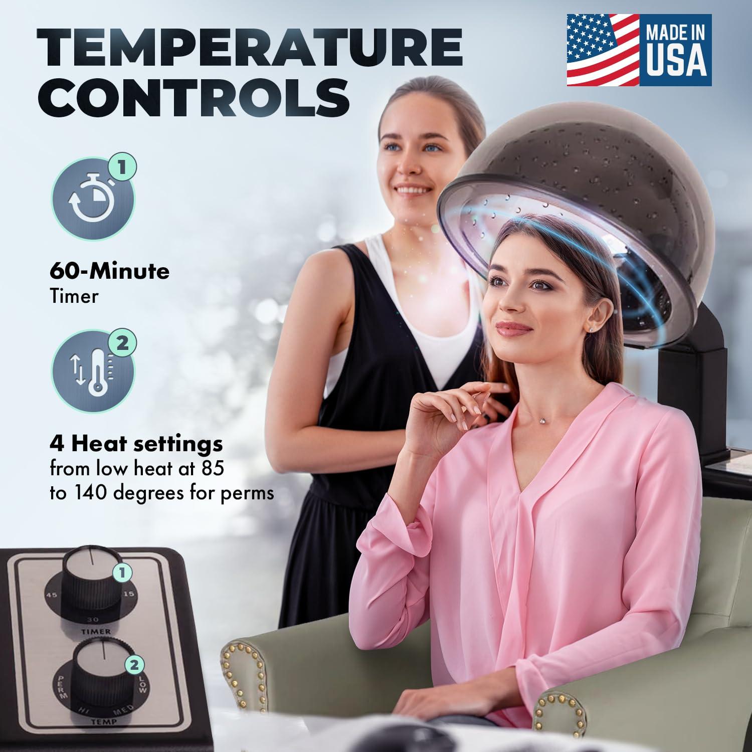 Buy-Rite Salon & Spa Equipment Buy-Rite Chelsea Professional Hair Dryer Chair Combo, Commercial Salon Dryer with 980 Watt Hood, Extra Wide Tufted Chair, Brass Nailhead Trim, NIN-9902DC&HL-1500-GRY (Gray)