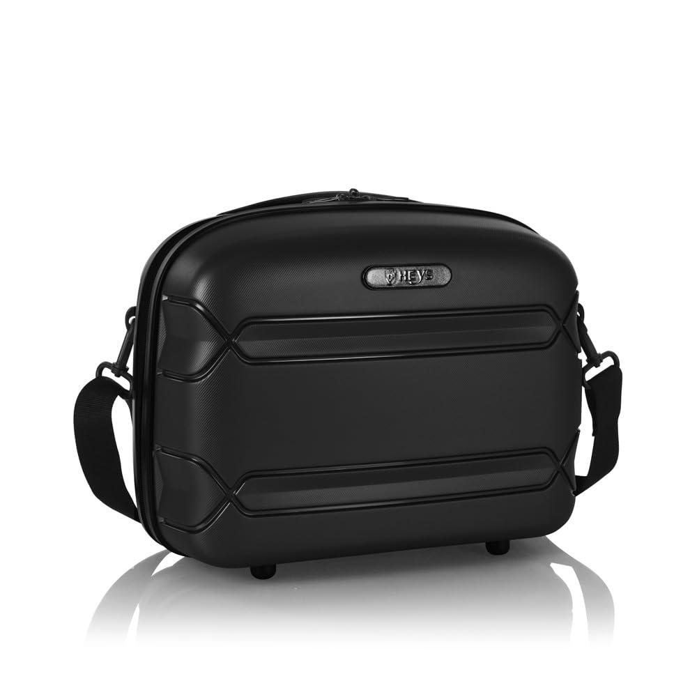 Heys Heys Milos Beauty Case Hardside Lightweight and Crafted with Durable Duraflex, Textured Shell and Metallic Colors, Trolly Sleeve, Adjustable Shoulder Strap, Organize Makeup or Toiletries, Black