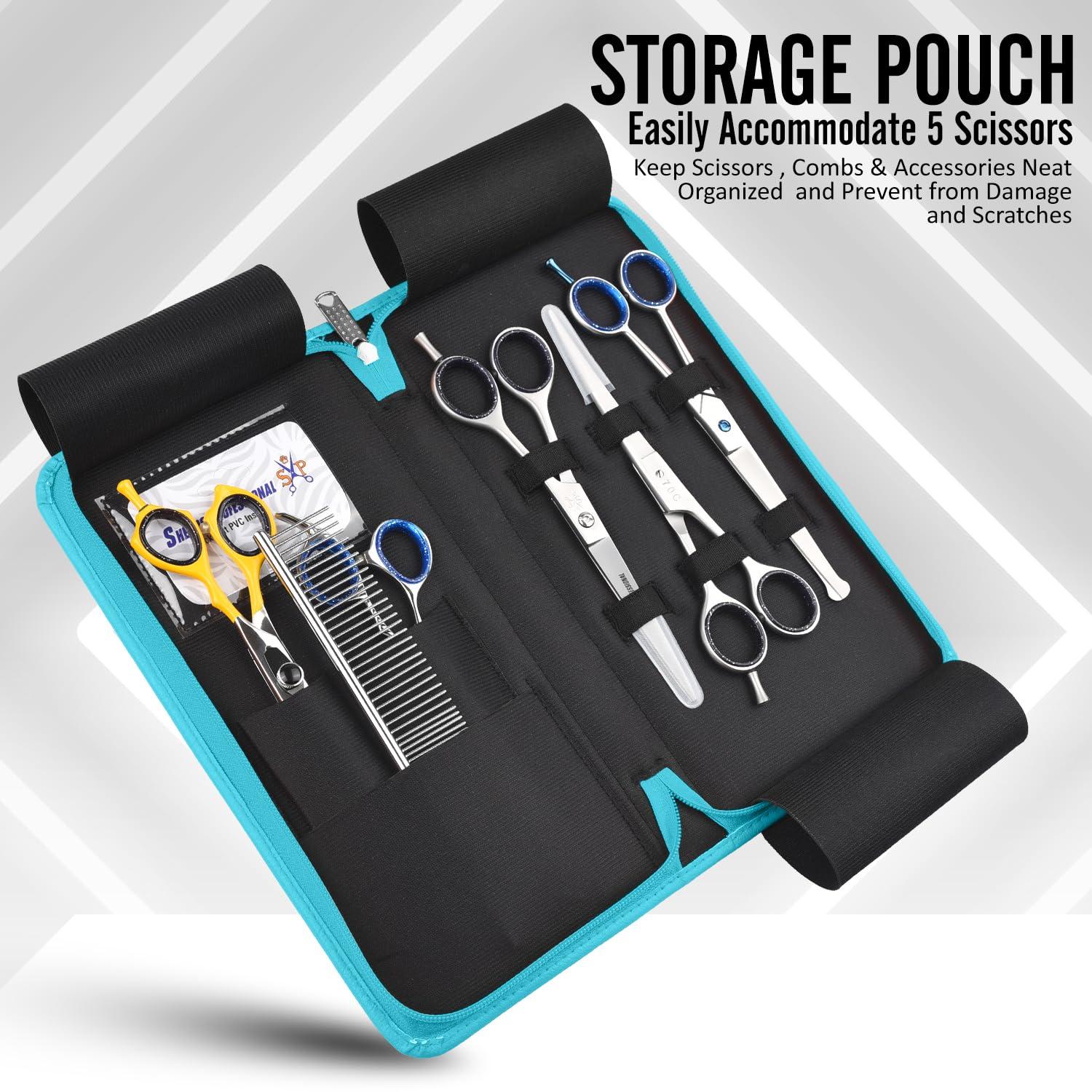 Shears Professional Shears Professional Leather 5 Scissor & Shear Storage Case for Hairstylist - Hairdresser -Scissor Holder Perfect for home-saloon use (TURQUOISE)