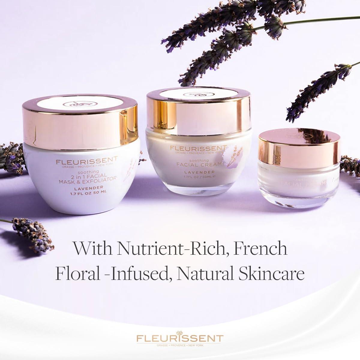 FLEURISSENT Fleurissent Serenity Elixir - Lavender 2-in-1 Facial Mask & Exfoliator, Calming Fusion Florale-6, Organic Roses, Gentle Rice Exfoliation, 98% Natural, 1.7 FL OZ / 50ML