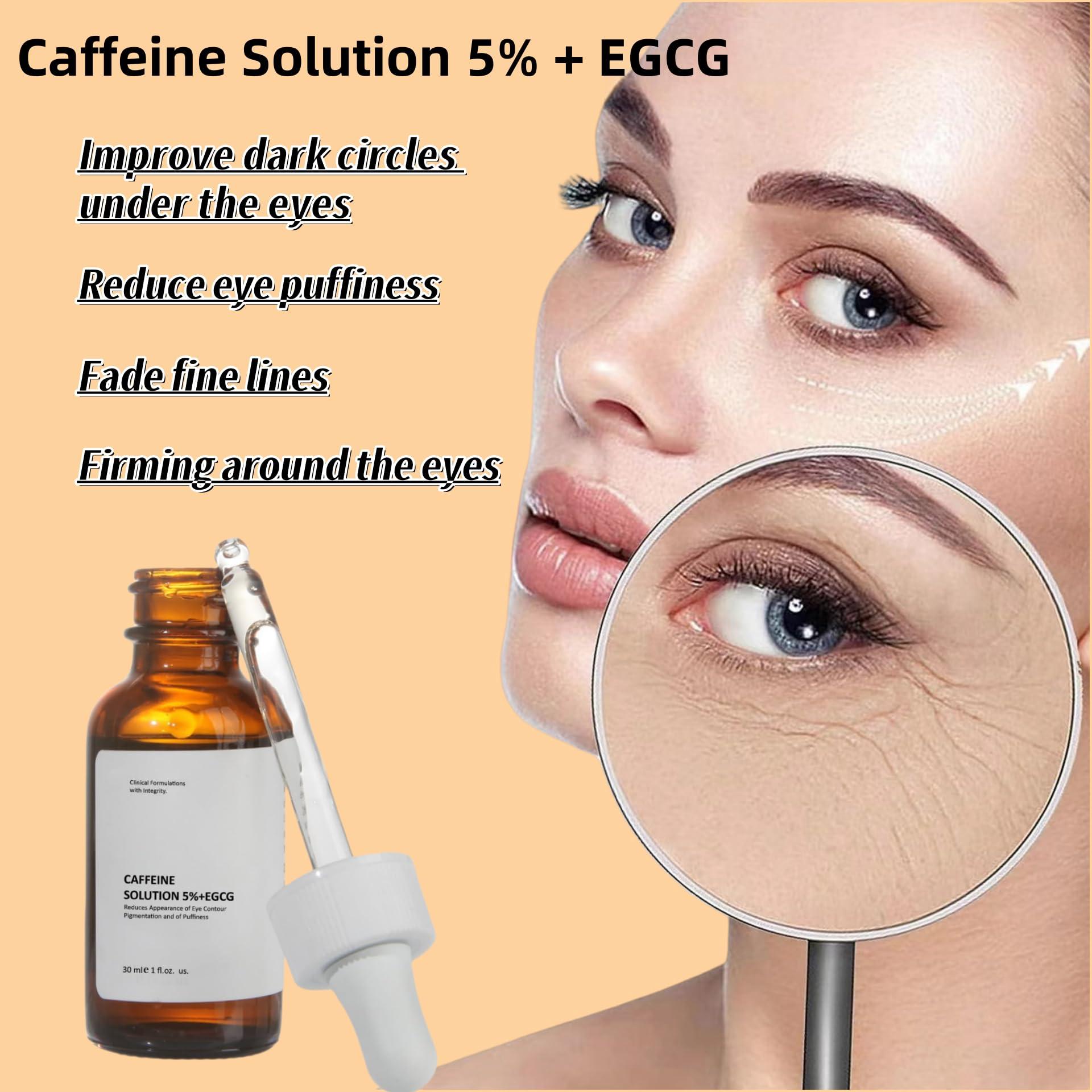 AFCRYIYE Caffeine Solution 5% + EGCG, Caffeine Eye Serum For Face, Moisturizing Under Eye Solution For Reduces Dark Circles & Puffiness, 30ML (1, 1 PC)