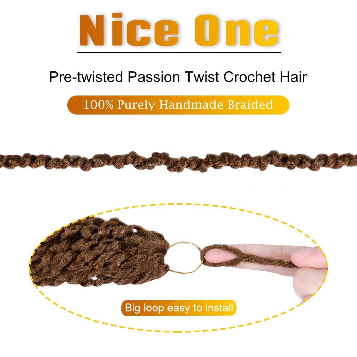 Nice One Pre-Twisted Passion Twist Hair, 8 Packs 112 Strands Pre Looped Passion Twist Braiding Hair for Women, Short Passion Twists Crochet Hair Synthetic Hair Extensions (30#, 20 Inch (Pack of 8))