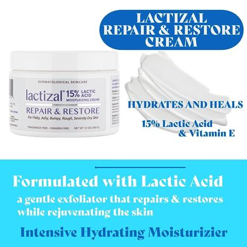 LACTIZAL LACTIZAL Repair & Restore Cream With 15% Lactic Acid 12 oz Tub 2-in-1 Exfoliator and Moisturizer For Extream Dry Skin