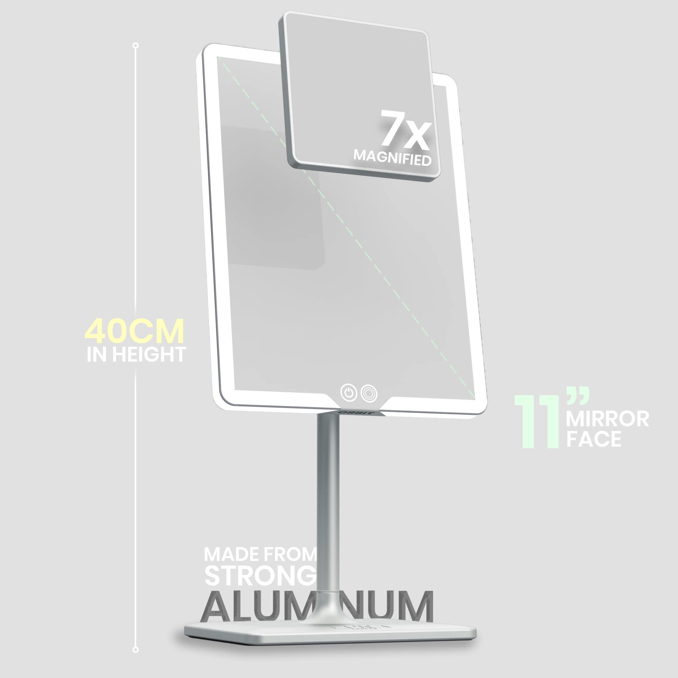 LUNA London LUNA London Orbit Mirror | Vanity Mirror with Lights, Makeup Mirror, LED Lighted Desk Mirror with Light for Tabletop 7X 1X Magnification Dimmable and Rechargeable | Chalk Grey