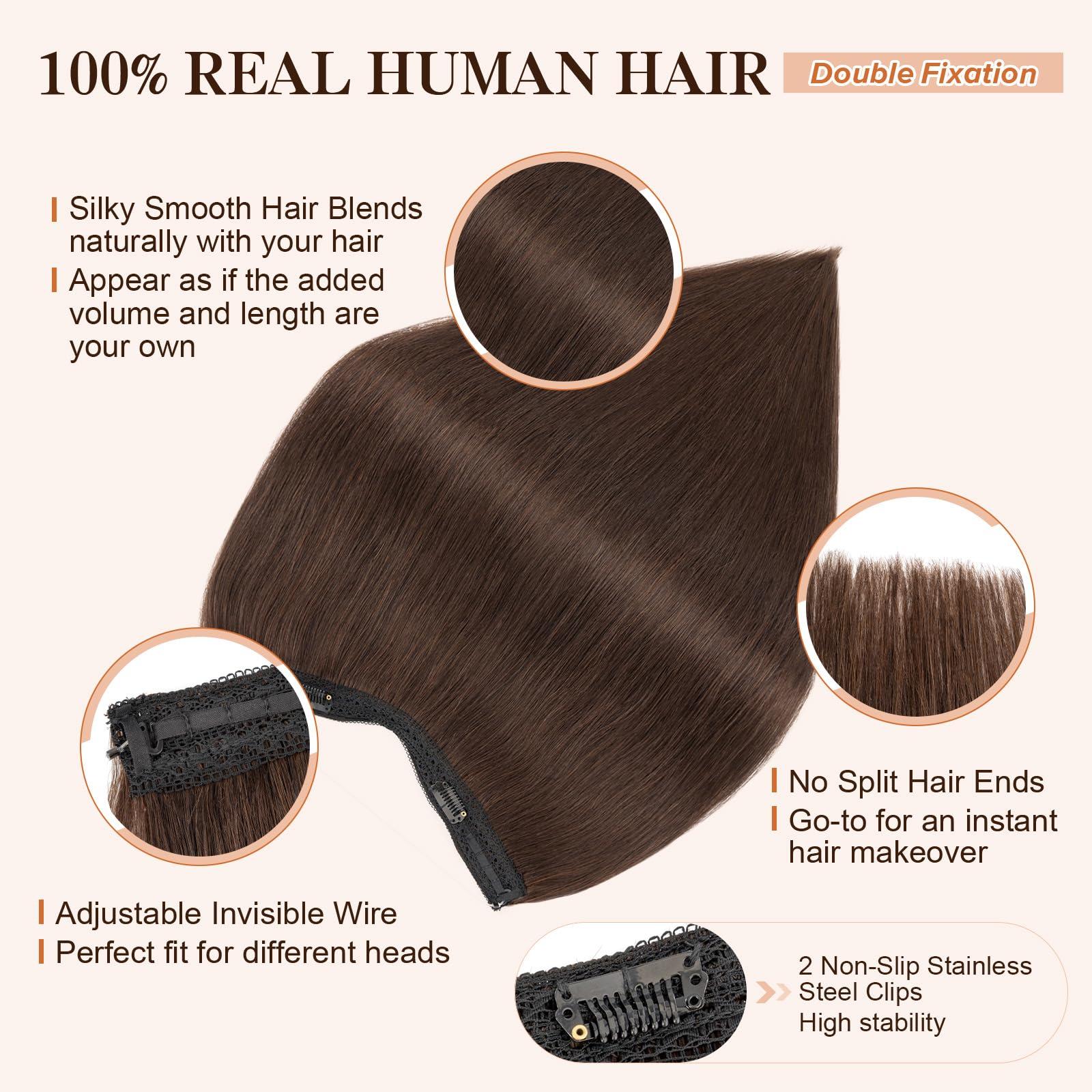 S-noilite Halo Hair Extensions Real Human Hair,S-noilite Halo Hair Extensions,Halo Hair Extension for Women,100% Human Hair Halo Extensions,Halo Hair 65g/18inch 02 Dark Brown