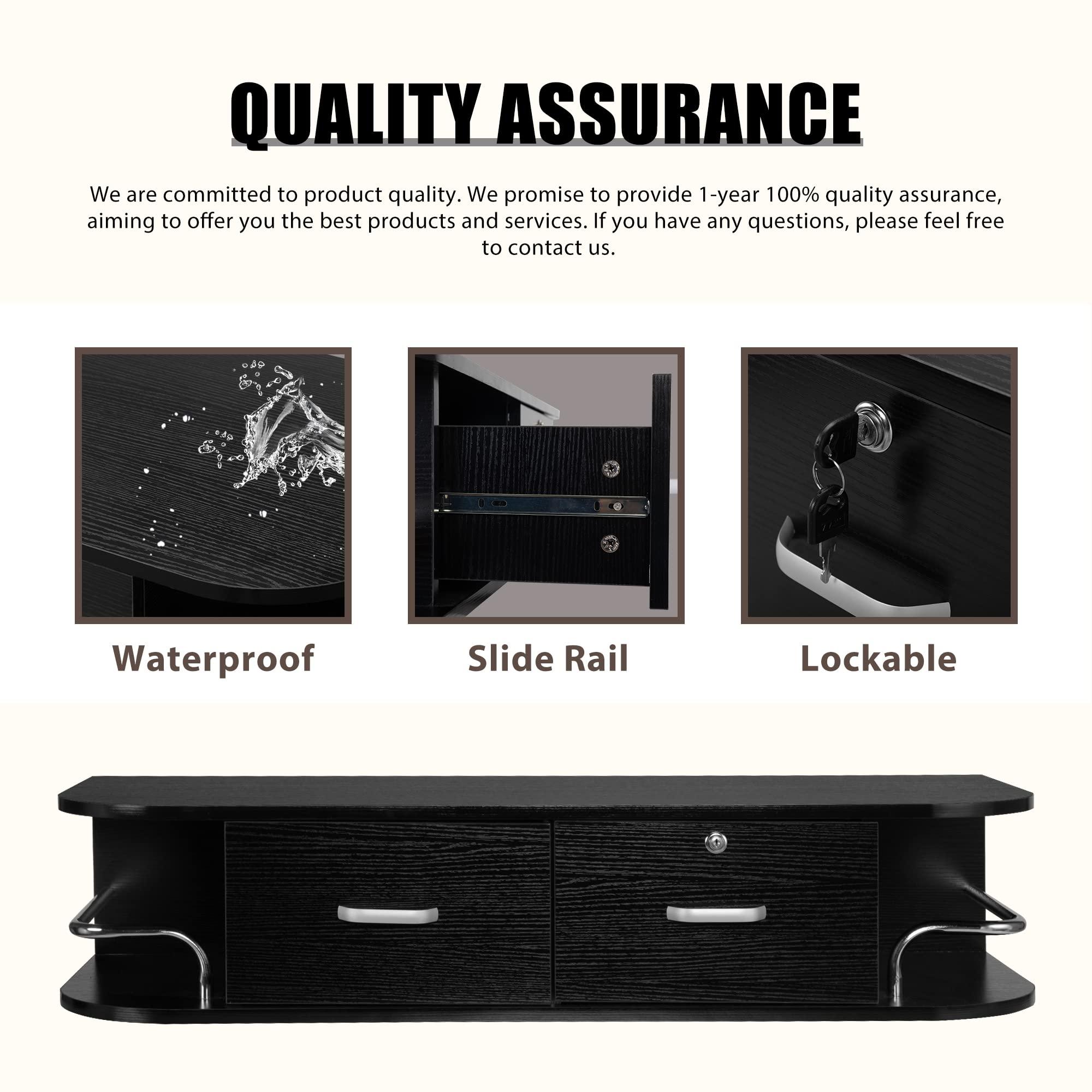 PENNYNANA PENNYNANA Multifunctional Wall-Mounted Salon Station,Barber Stations for Hair Stylist with 2 Drawers,for Beauty Salon or SPA, Barber Shop, Home & Bathroom, Black