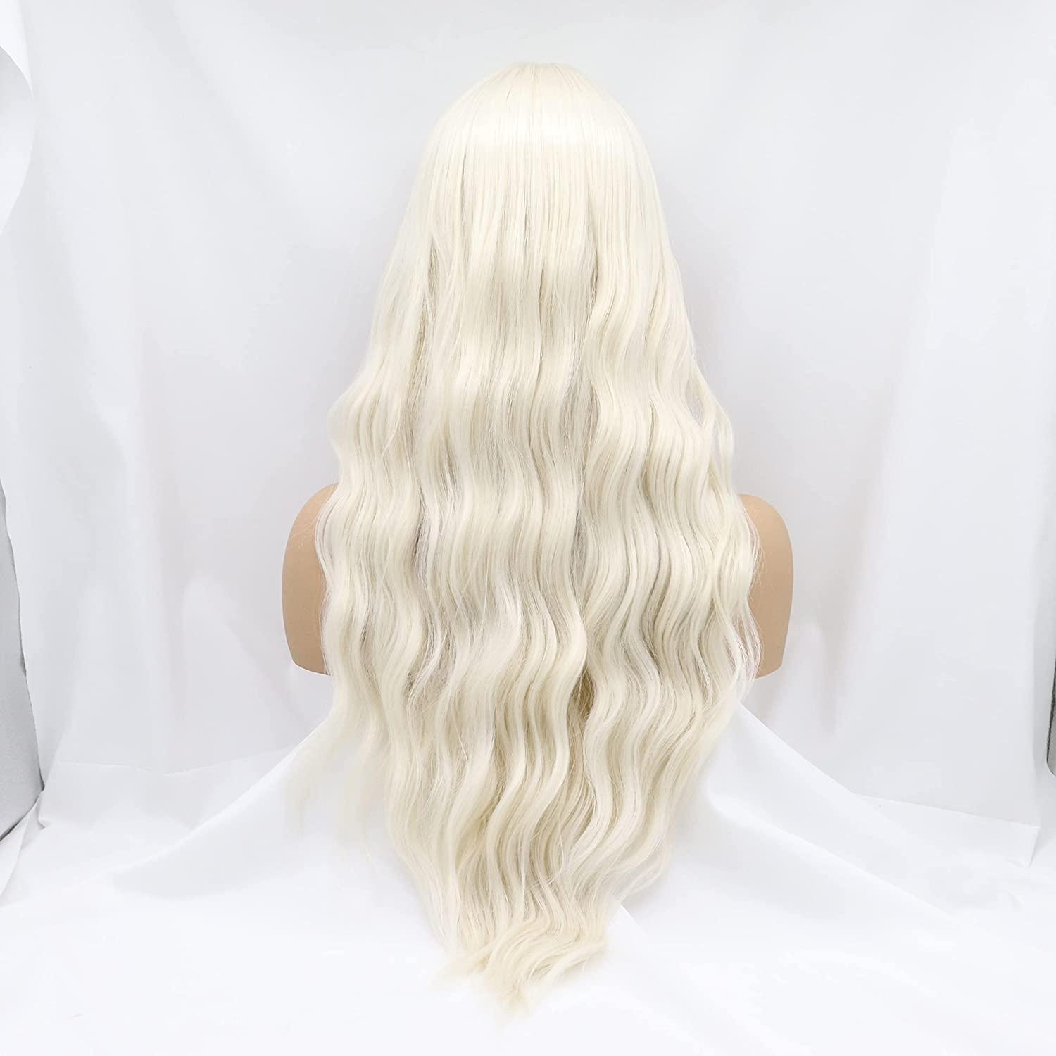 xiweiya xiweiya Long Platinum Blonde Wig Long Body Wave White Blonde Synthetic Loose Wave Heat Resistant Fiber Wigs for Women 26inch