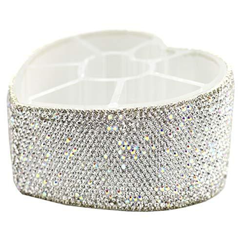 Bestbling Desktop Cosmetic Storage Box 8-hole Heart-Shaped Bling bling Rhinestone Cosmetic Tools storage Box Jewelry Storage Box (Silver)