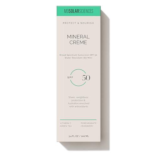 MDSolarSciences MDSolarSciences Mineral Crme Face and Body Sunscreen SPF 50, Mineral Sunscreen for Kids and Adults, Water-Resistant Up to 80 Minutes, Broad Spectrum UV Protection, 3.4 Fl Oz