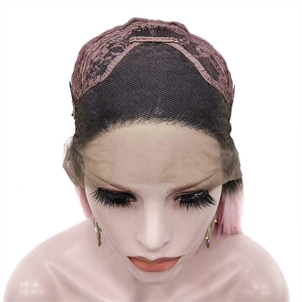 Generic Pink Wig Synthetic Lace Front Wig Dark Root Straight Hair Wigs 24 Inch Cosplay Wigs For Women Pink Lace Front#24inches