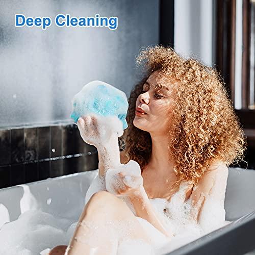 SYHZC UPMSX SYHZC Bath Sponge Loofah 75g/PCS Soft Shower Sponge Extra Large Mesh Poufs Body Scrubber Exfoliating Shower Puff for Women and Men, Set of 4, Flower Color (Green-Purple-Large)