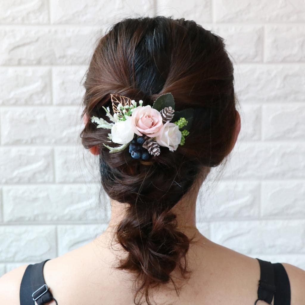 barenx barenx Silk Floral Hair Comb Artificial Flower Leaves Wedding Headpieces - 8x14x3cm, Rose+Golden Leaf