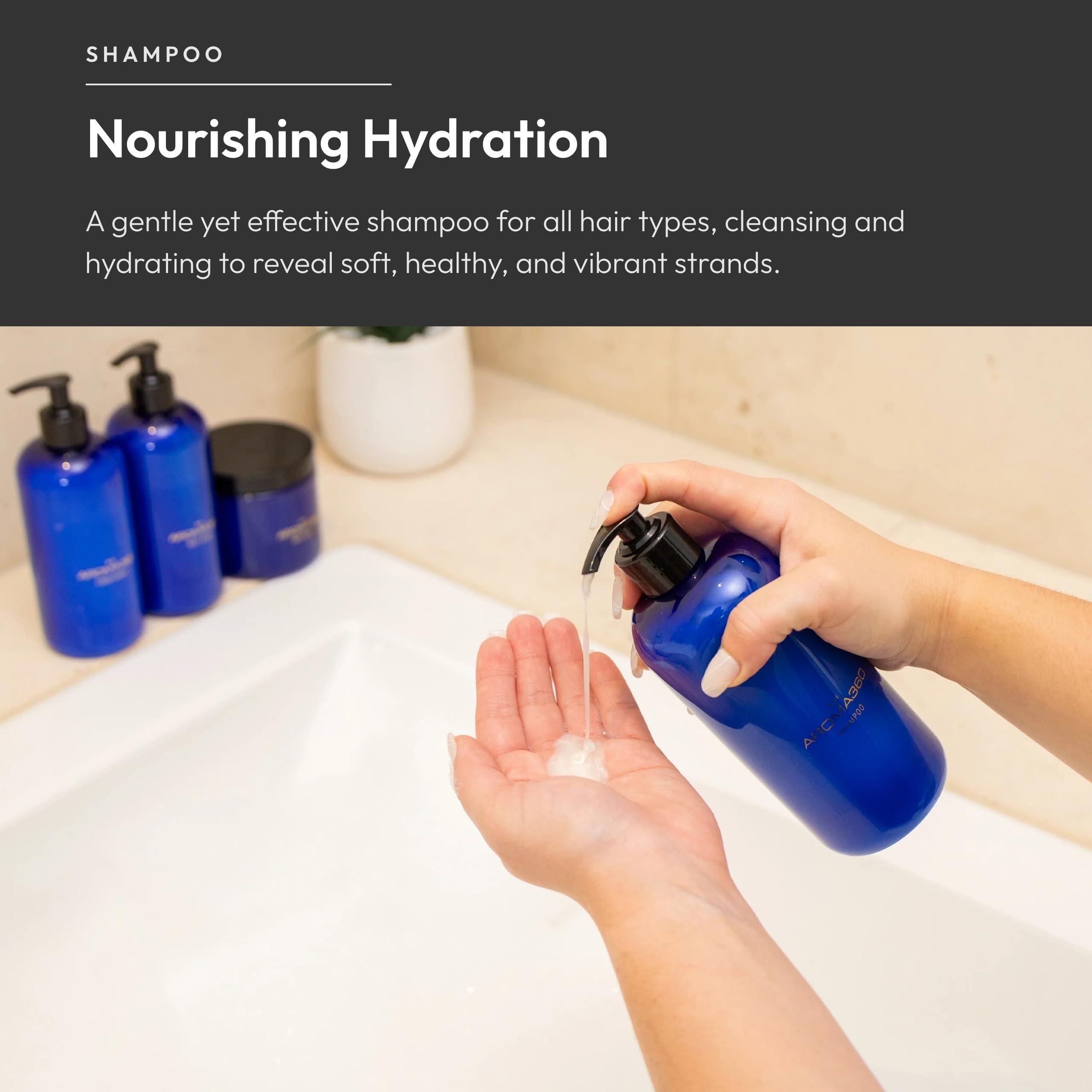 Aroma360 Aroma360 Blue Shampoo - Hair Care Products for Fine Hair - For All Hair Types - Shampoo for Dry Hair - Hair Repair Shampoo for Men & Women - Scents Include Amber, Santal, Iris & Oud Wood - 16oz