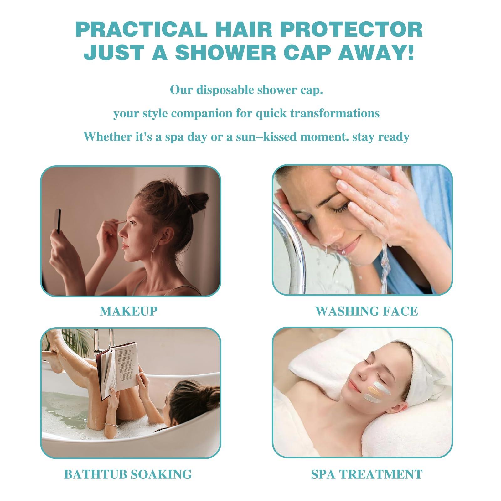 Jianlida Jianlida 100-Pack Disposable Shower Caps, Multi-Purpose Thick Elastic Bath Cap Plastic Waterproof Bath Shower Caps for Women Spa,Home Use, Hotel and Hair Salon, Portable Travel (Transparent)