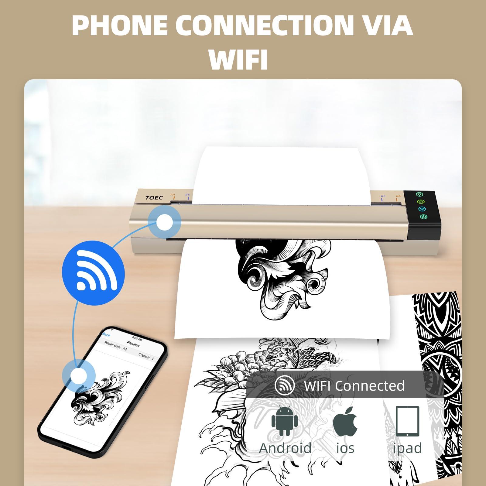 ATOMUS ATOMUS Tattoo Transfer Stencil Machine, Mini Thermal Copier Printer Connected Phone Computer Portable USB WiFi Tattoo Printer