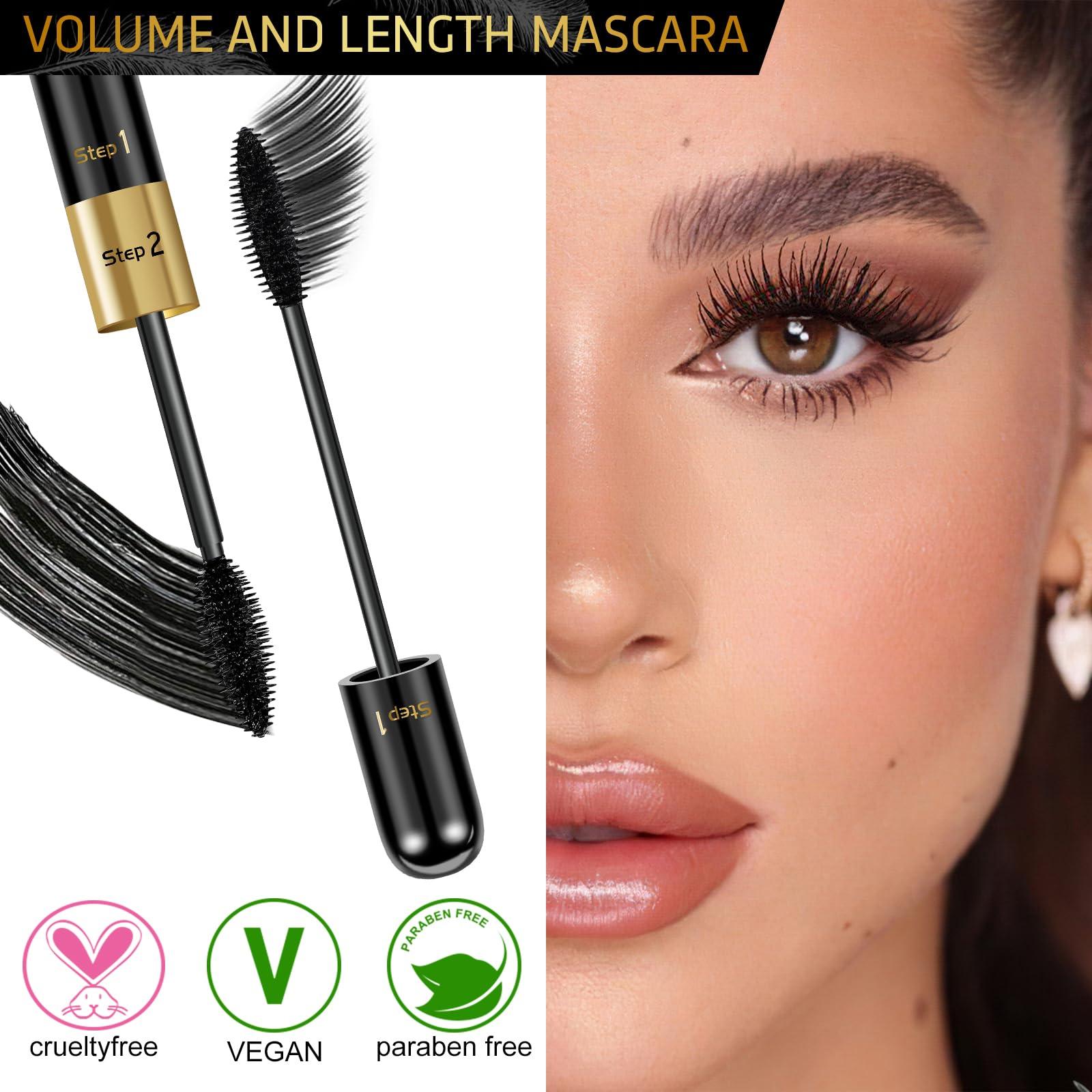 DRMODE Mascara Black Volume and Length - 4D Silk Fiber Mascara Natural and False Effect,Lengthening and Thickening No Clumping Mascara Smudge Proof for Makeup