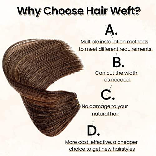 Benafee Sew in Weave Hair Bundles Ombre Dark Brown Mix Chocolate Brown Human Hair Weave Bundles 24 Inch Hand Tied Beaded Weft Hair Extensions Human Hair Extensions Sew in Hair Bundles Invisible Sew in Hair