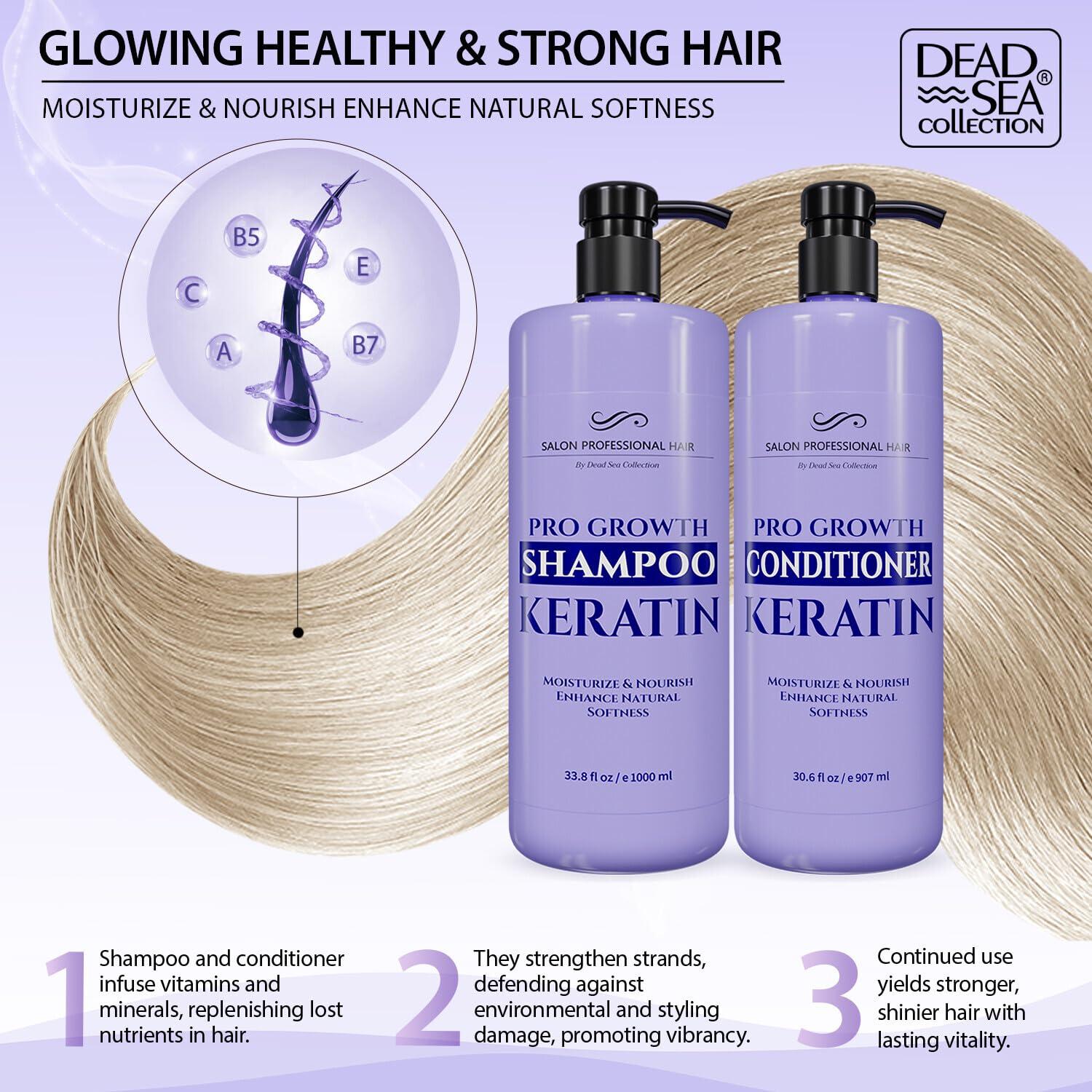 Dead Sea Collection Dead Sea Collection Shampoo and Conditioner Set for Strengthening and Volume - Pure Dead Sea Minerals and Keratin Nutrition, Repair and Shine - Pack of 2 (33.8 & 30.6 Fl. Oz)