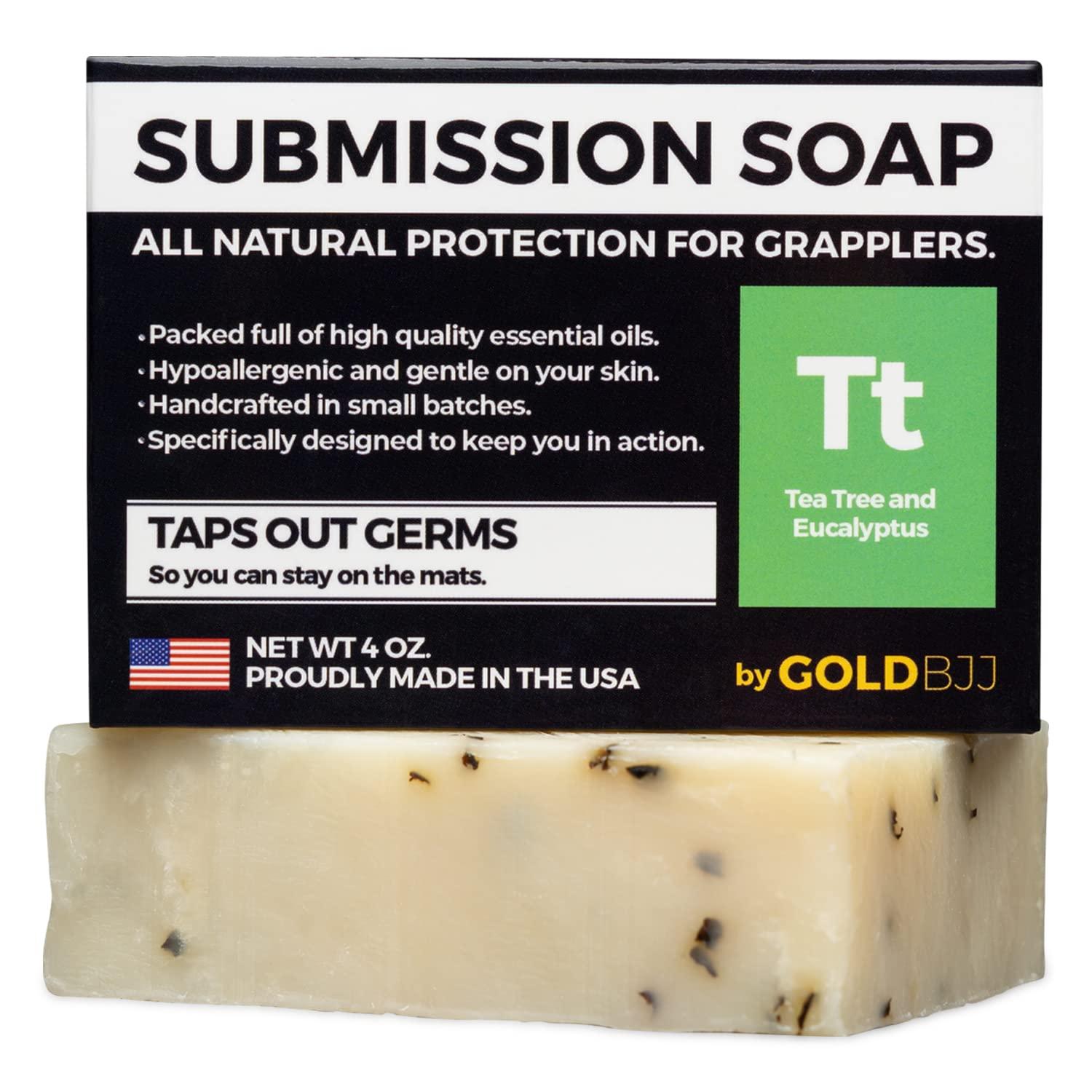 Gold BJJ Premium Tea Tree Oil Soap - USA Made Bar Soap for BJJ, Jiu Jitsu, Wrestling, and Grappling (Single 4 Ounce Soap Bar, Classic Tea Tree)