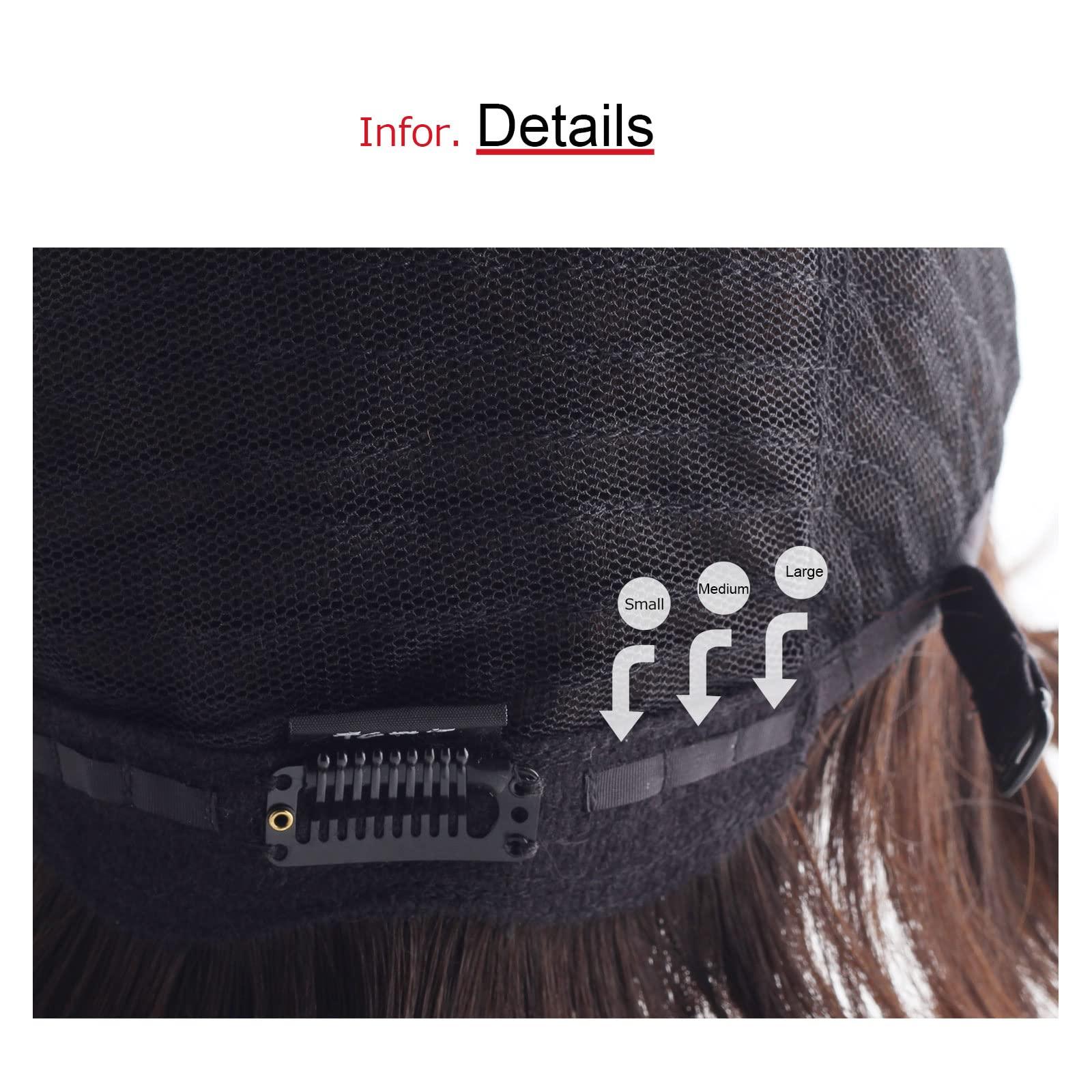 igennki igennki Short Casual Bob Wig with Bangs for Asian Young Women (Human Hair Blend+Medical Base, 3 Dark Brown)